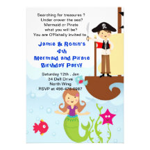 Mermaid and the Pirate Brithday Invitation