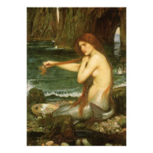 Mermaid by JW Waterhouse, Victorian Mythology Art Personalized Announcements
