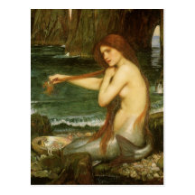 Mermaid by JW Waterhouse, Victorian Mythology Art Postcard