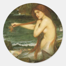 Mermaid by JW Waterhouse, Victorian Mythology Art Stickers