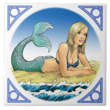 Mermaid by the sea ceramic tile