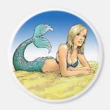 Mermaid on sandy beach refrigerator magnet