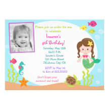 Mermaid Under the Sea Photo Birthday Invitation
