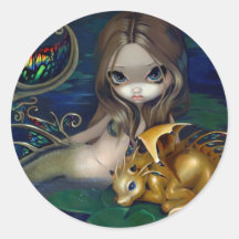 "Mermaid with a Golden Dragon" Stciker Sticker