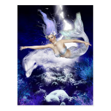 Mermaid with Dolphin Postcard