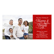 Merry and Bright, Red Damask Photo Card