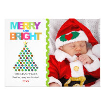 Merry Bright Christmas Tree Holiday Photo Cards Personalized Invitation