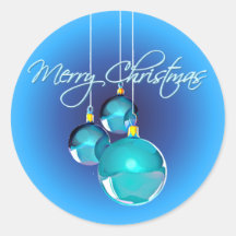 MERRY CHRISTMAS BLUE ORNAMENTS by SHARON SHARPE Round Stickers