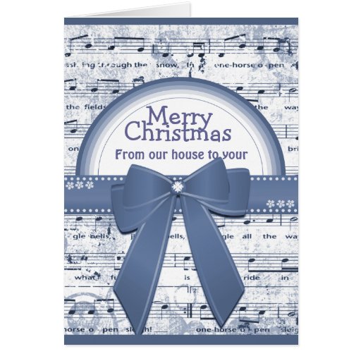 Merry Christmas blue ribbon notes greeting card