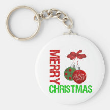 Merry Christmas Bulb Ribbon Ornanment Key Chain
