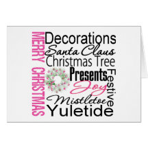 Merry Christmas Collage Pink Wreath Card