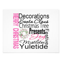 Merry Christmas Collage Pink Wreath Invitations