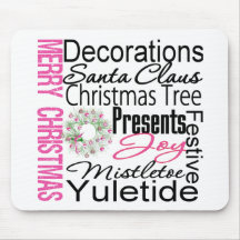 Merry Christmas Collage Pink Wreath Mouse Mats