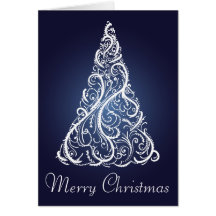 Merry Christmas Elegant Blue Holiday Tree Card