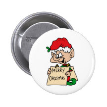 Merry Christmas Elf Pinback Buttons