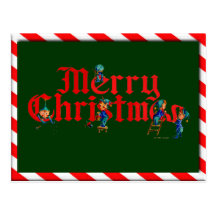 MERRY CHRISTMAS ELVES & STRIPES by SHARON SHARPE Postcards