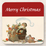 Merry Christmas Eve Vintage Santa Claus Toys Sack Beverage Coasters