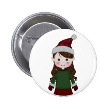 Merry Christmas Glittery Elf Girl Winter Red Green Pin