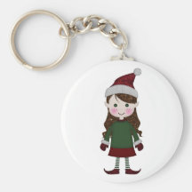 Merry Christmas Glittery Elf Girl Winter Red Green Key Chain