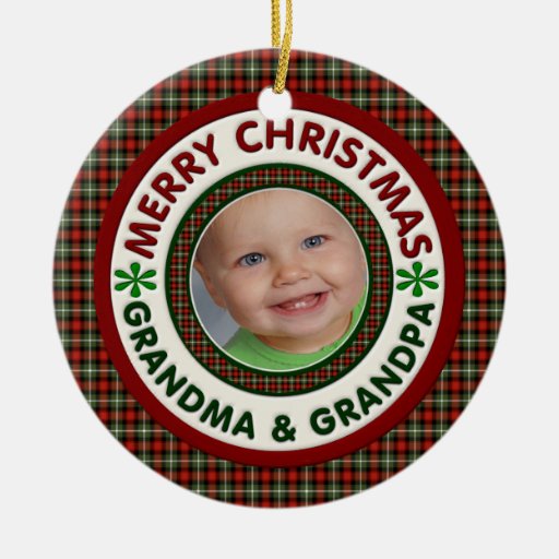 Merry Christmas Grandma and Grandpa Holiday Photo Ornament