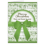 Merry Christmas green ribbon notes greeting card