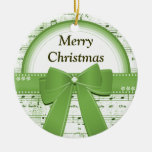 Merry Christmas green ribbon notes ornament
