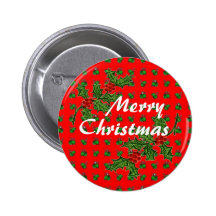 Merry Christmas: Holly Pinback Button