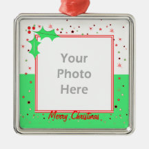 Merry Christmas Holly Stars (photo frame) Christmas Ornaments