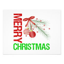Merry Christmas Ornament Red Bow Announcements
