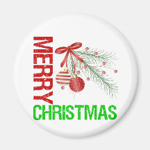 Merry Christmas Ornament Red Bow Fridge Magnet