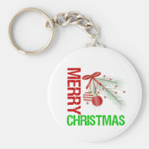 Merry Christmas Ornament Red Bow Key Chains