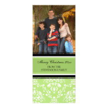 Merry Christmas Photo Card Green Damask Announcement