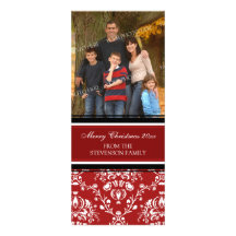 Merry Christmas Photo Card Red Damask Custom Invitation