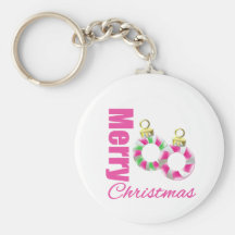 Merry Christmas Pink Candy Cane Ornaments Key Chains