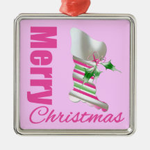 Merry Christmas Pink Stocking Ornaments