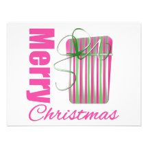 Merry Christmas Pink Whimsical Gift Box Personalised Announcement