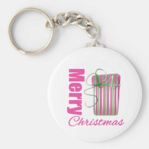 Merry Christmas Pink Whimsical Gift Box Key Chain