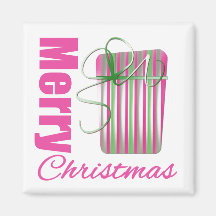 Merry Christmas Pink Whimsical Gift Box Refrigerator Magnets