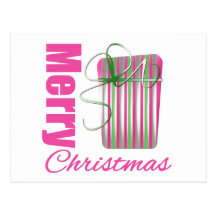 Merry Christmas Pink Whimsical Gift Box Postcard