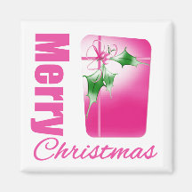 Merry Christmas Pink Whimsical Gift Box v3 Fridge Magnet