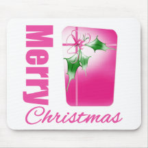 Merry Christmas Pink Whimsical Gift Box v3 Mousepads