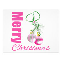 Merry Christmas Pink Whimsical Ornaments v2 Invitation