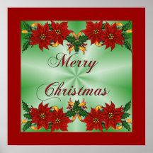 Merry Christmas Poinsettia Poster