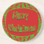 Merry Christmas red green pattern coasters