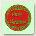 Merry Christmas red green pattern cork coasters