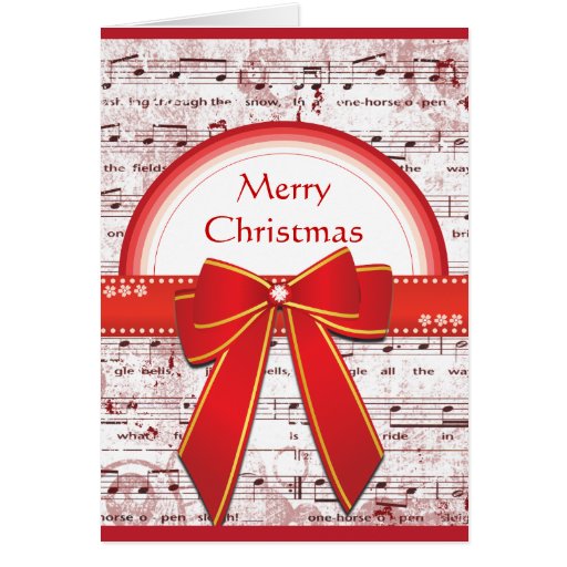 Merry Christmas red ribbon notes greeting card