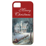 Merry Christmas Santa Sleigh Snow and House Scene