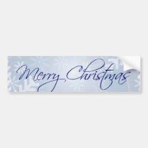 Merry Christmas Snowflakes Blue Bumper Sticker