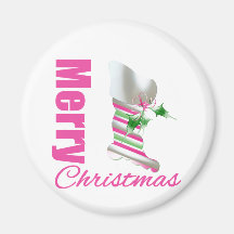Merry Christmas Whimsical Pink Stocking Magnets