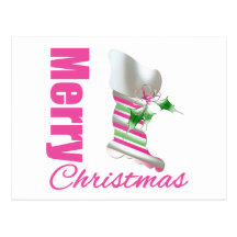 Merry Christmas Whimsical Pink Stocking Postcards